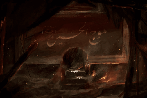 نقاشی روح‌الامین برای حسینیه‌ای که در آتش سوخت