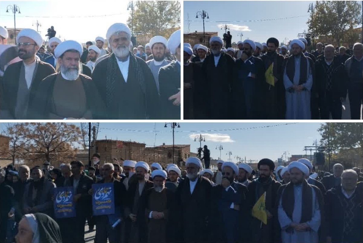 حضور گسترده طلاب و روحانیون شیراز در راهپیمایی ۹ دی