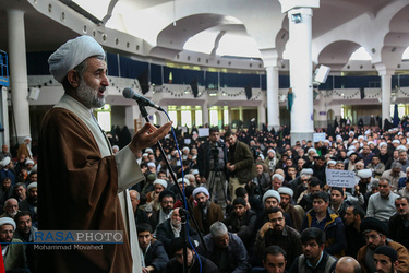 سخنرانی حجت الاسلام والمسلمین ذوالنور در تجمع مردم و طلاب انقلابی قم در اعتراض به فشارها برای تصویب معاهدات استعماری