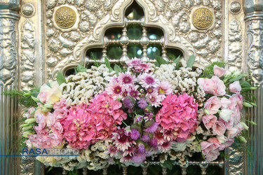 گل آرایی ضریح حرم حضرت معصومه (سلام الله علیها) در آغاز دهه کرامت