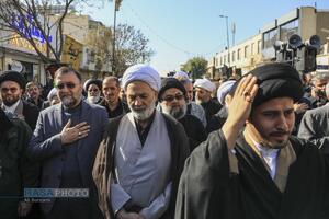 دسته عزاداری روز شهادت حضرت زهرا (سلام‎‌الله‌علیها) با حضور حضرت آیت الله وحید خراسانی