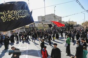 دسته عزاداری روز شهادت حضرت زهرا (سلام‎‌الله‌علیها) با حضور حضرت آیت الله وحید خراسانی